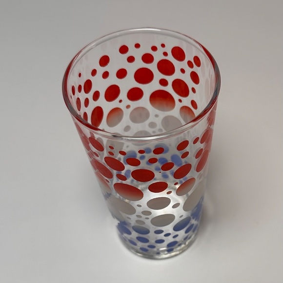 Vintage Red White Blue Polka Dot Glass | Atomic Mid Century Modern Tumbler, 4.5" - Picture 4 of 4